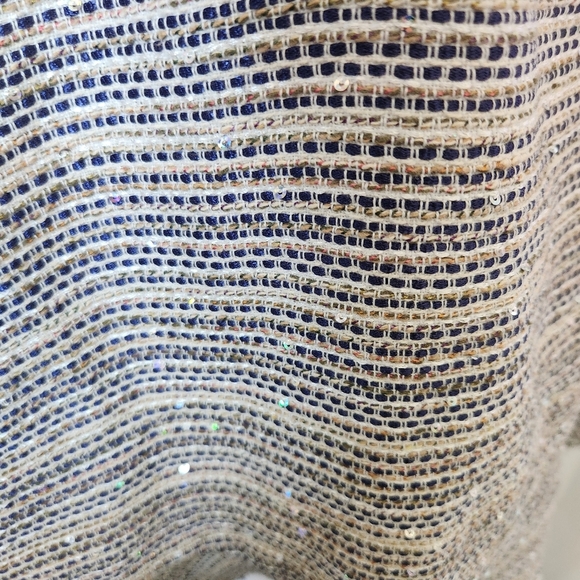 New Katwalk Sparkly Woven Chic Striped Cutout Fringe Hem Dress Size S - Picture 4 of 9